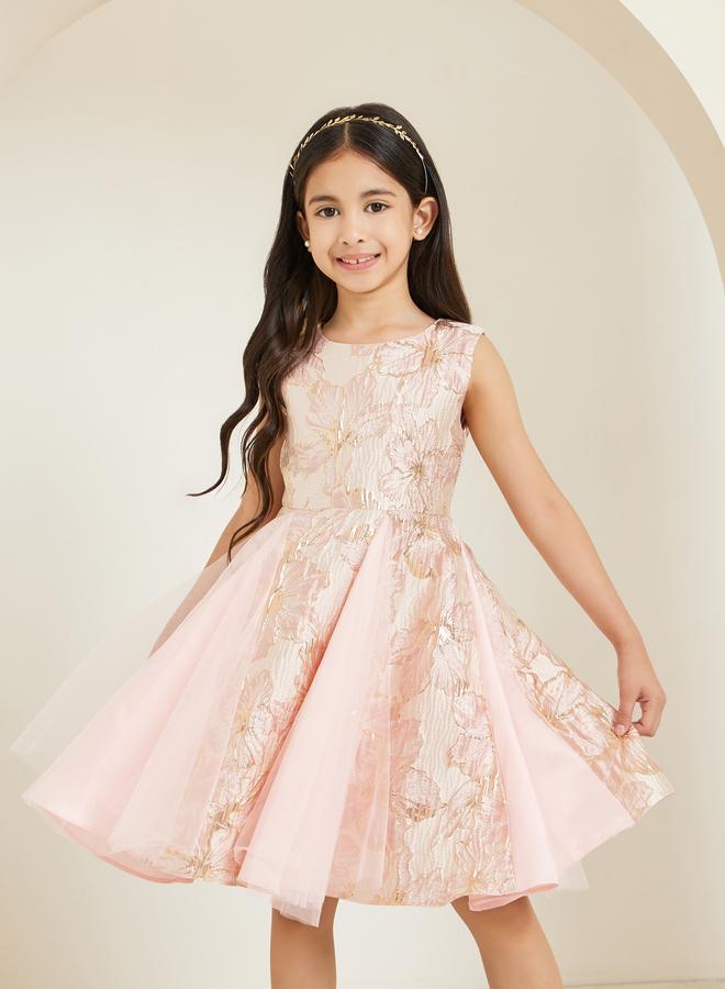 Styli Girls Floral Jacquard Sleeveless Dress - Image 4